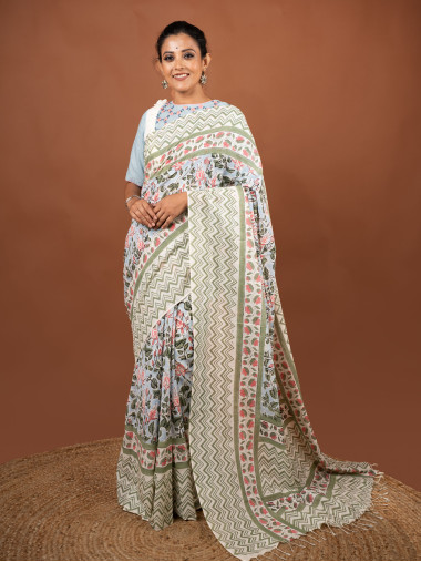 BSHB56 - Hand Block Cotton Saree